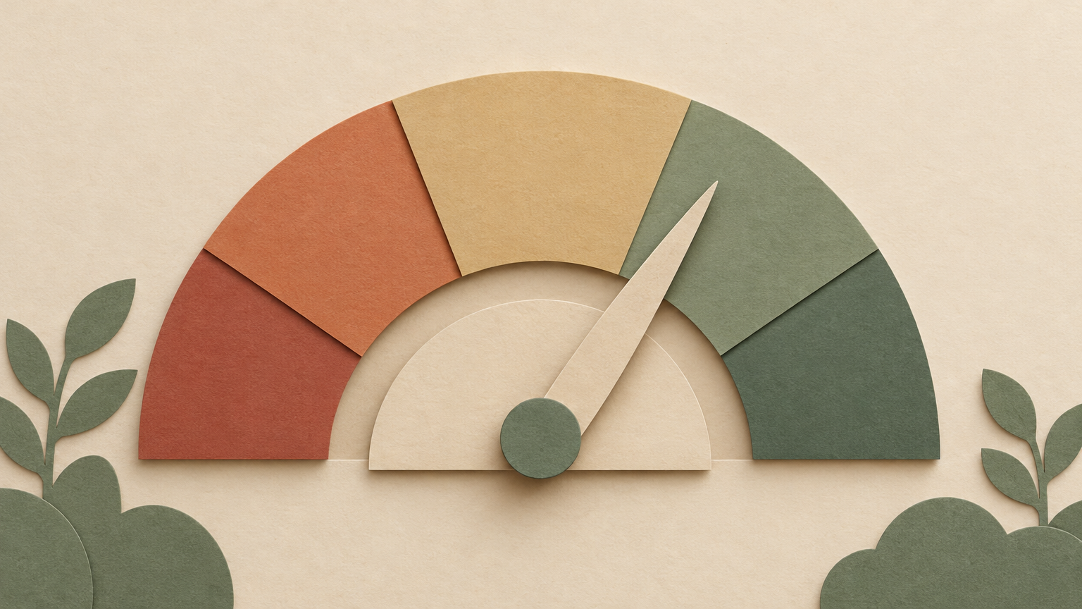 Paper-cut gauge dial illustrating high B12 levels on a blood test