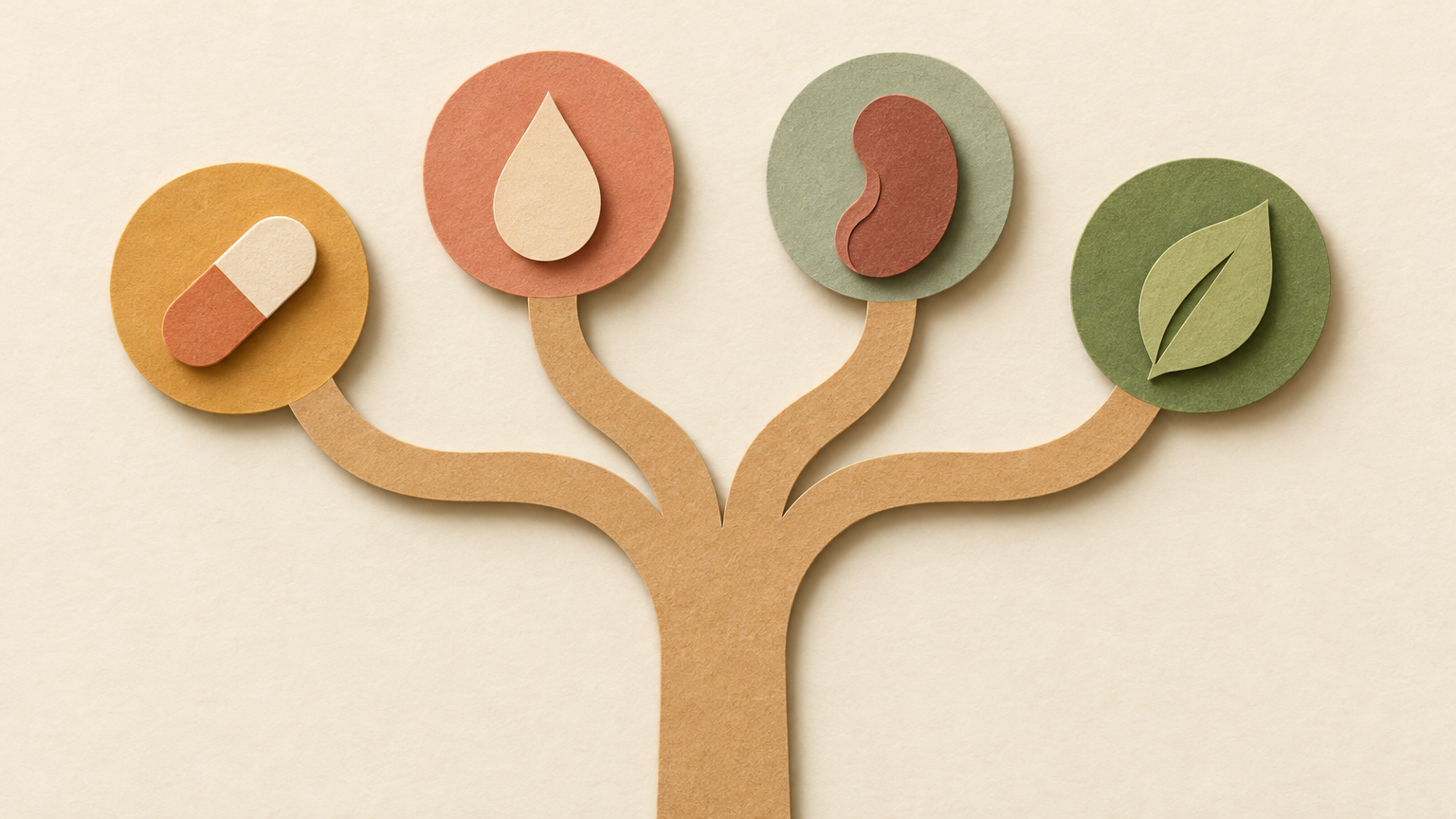 Paper-cut path branching to icons for supplements and possible causes of a high B12 result