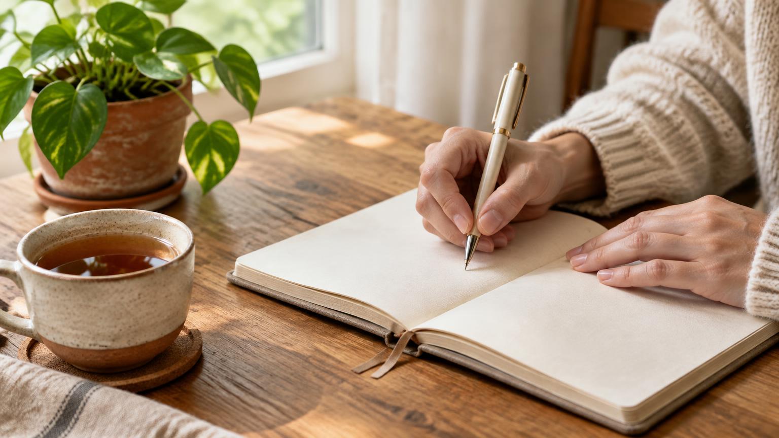 Notebook and pen for keeping a simple symptom log during treatment
