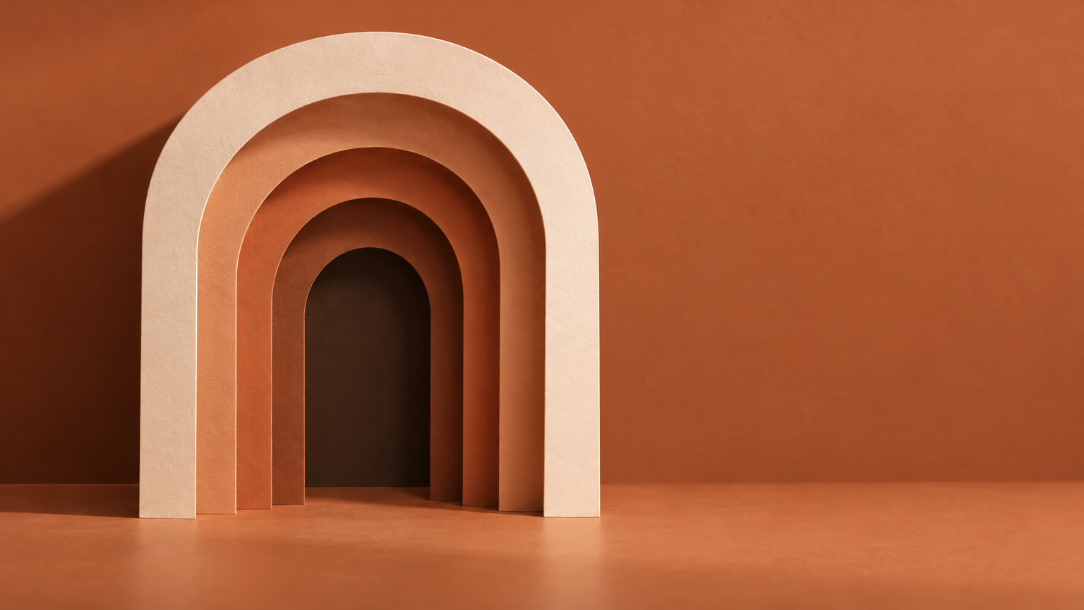 Layered terracotta paper arches in a tonal illustration for a tadalafil for ED guide