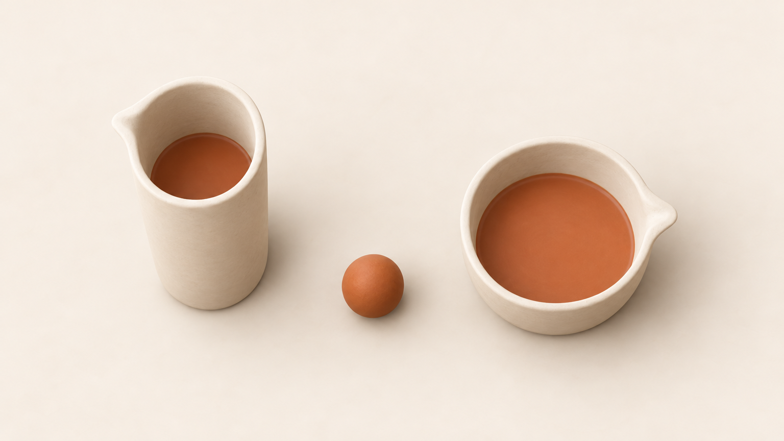 Two clay beakers of different widths holding liquid at different heights, illustrating concentration and units