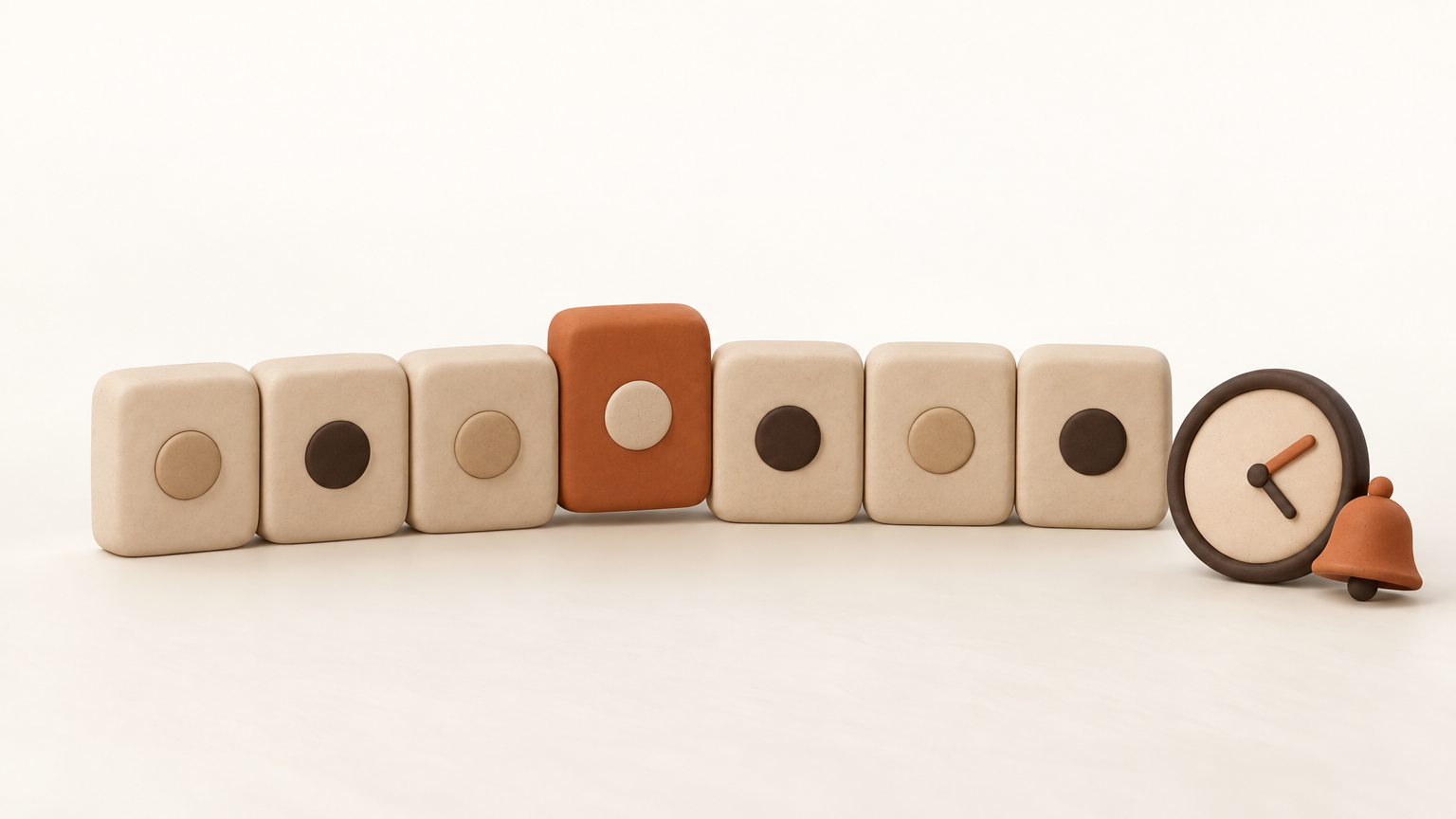 Seven clay tiles forming a week with one raised tile, representing a once-weekly dose day